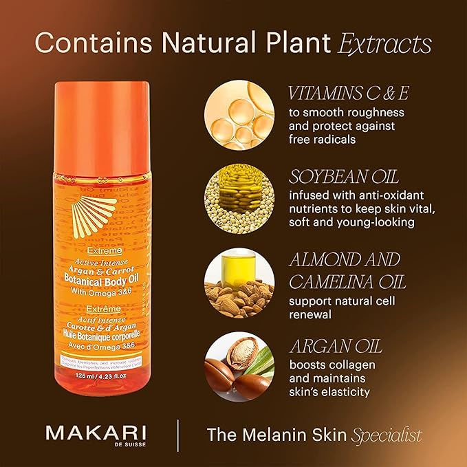 MAKARI Extreme Active Intense Botanical Body Oil (125 ml) | Softens, Conditions, Hydrates, and Rejuvenates Skin | Helps Fade Marks, Blemishes, and Spots | Recommended for All Skin Types