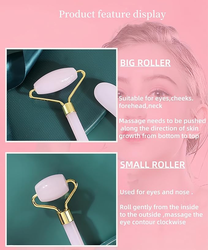 Jade Roller Massage Stick & Gua Sha Set - 100% Natural Stone Facial Massage Tools for Lymphatic Drainage, Anti-Puffiness & Glowing Skin, Spa-Quality Skincare, Gift-Ready Packaging