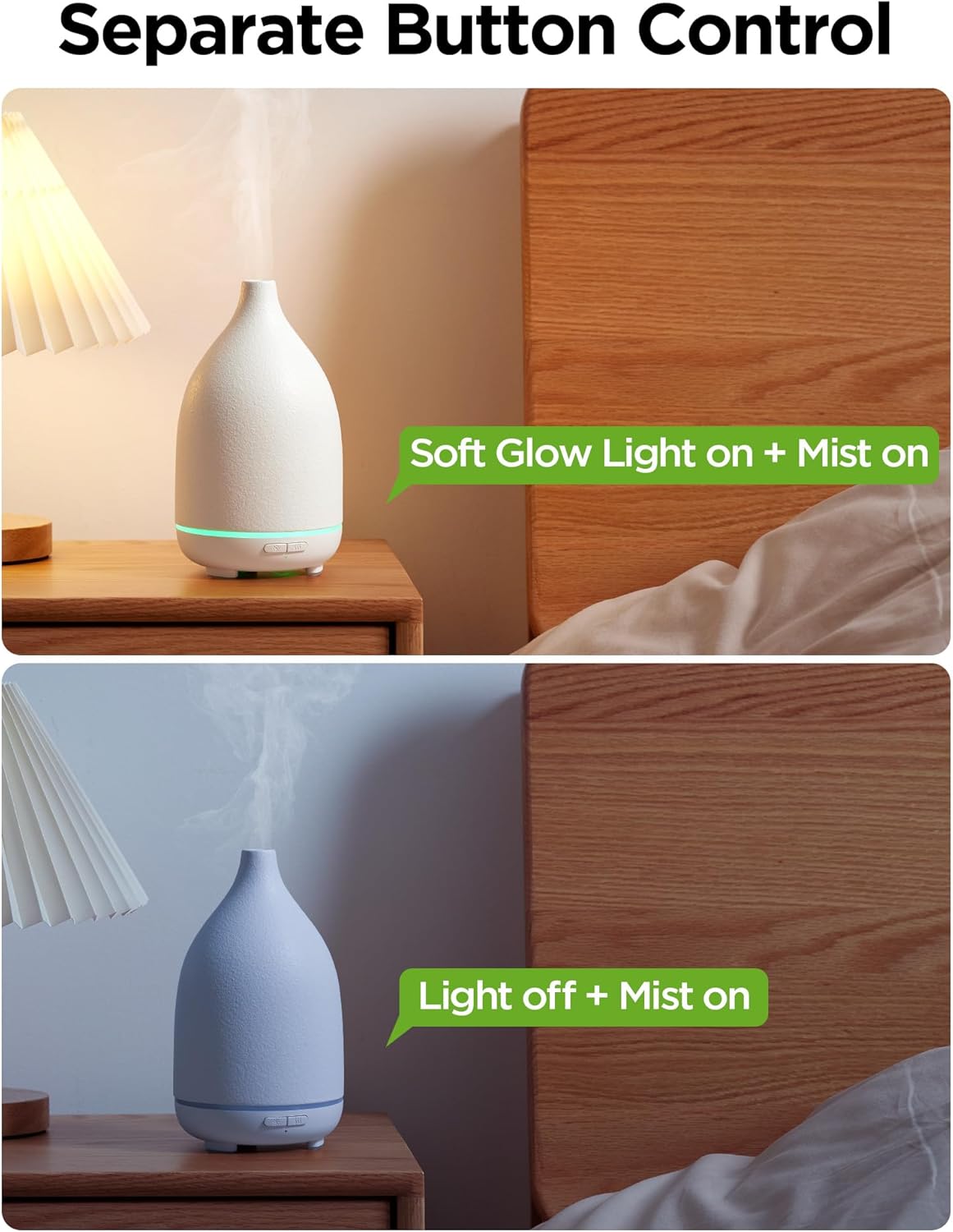 InnoGear Oil Diffuser, 150ML Ceramic Diffuser for Essential Oils Handcrafted Aromatherapy Diffuser Ultrasonic Cool Mist Humidifier with 2 Mist Modes Waterless Auto Off for Room Office, White Base