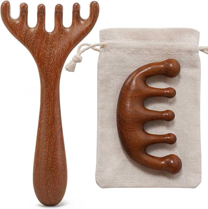 Wooden Massage Comb for Scalp, Neck, Feet, Leg, Foot Massager Tool, Scalp Gua sha Comb, Wooden Head Massager - 2 Pack