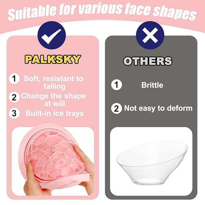 Palksky Face Ice Bath Bowl with Built-in Icetray, Silicone ICES Facial Bowls Collapsible Washbasin, Facial Plunge Bowl, Face Icebath at Home for Skin Tightening, Acne Relief, (Bright Pink