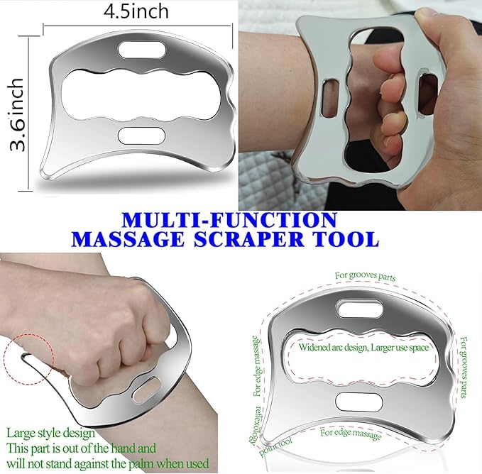 4 in 1 Stainless Steel Muscle Scraper Tool Set, Gua Sha Massage Scraper Scraping Tool Physical Therapy Massage Tools with Storage Case