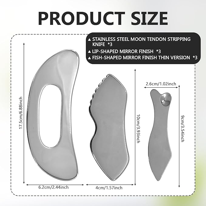 3 Pcs of Muscle Scraper Tool, Stainless Steel Body Gua Sha Tool, Three Shapes to Choose from, Improve Fatigue, Dredge Meridians, Suitable for Face, Back, Legs, Arms, Etc., Unisex