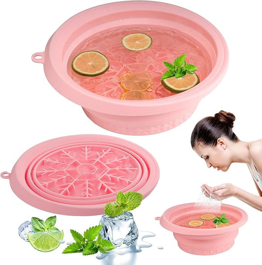 Face Bowl for Ice with Built-in Icetray, Foldable Silicone Facial Plunge Bowl for Skincare, Face Clean Washbasin Bowl, Skin Tightening & Acne Relief, Portable Spa Tool for Home Travel - Pink