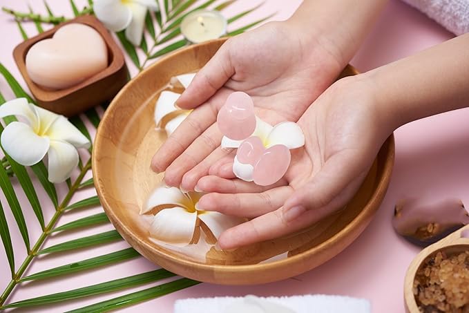 2 Pcs Rose Quartz Jade Mushroom Hot Massage Stones Set Warm Rocks Kit for Facial SPA Pink