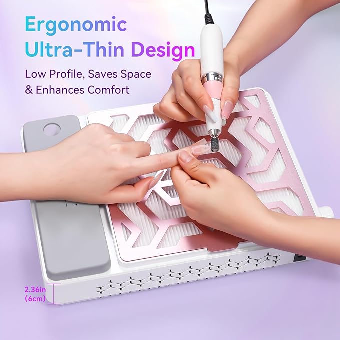 Makartt Nail Dust Collector - Rechargeable Ultra Thin Portable Dust Collector DUSTINA with Digital Display Silicone Wrist Rest and Reusable Filter for Nail Tech Acrylic Gel Polishing