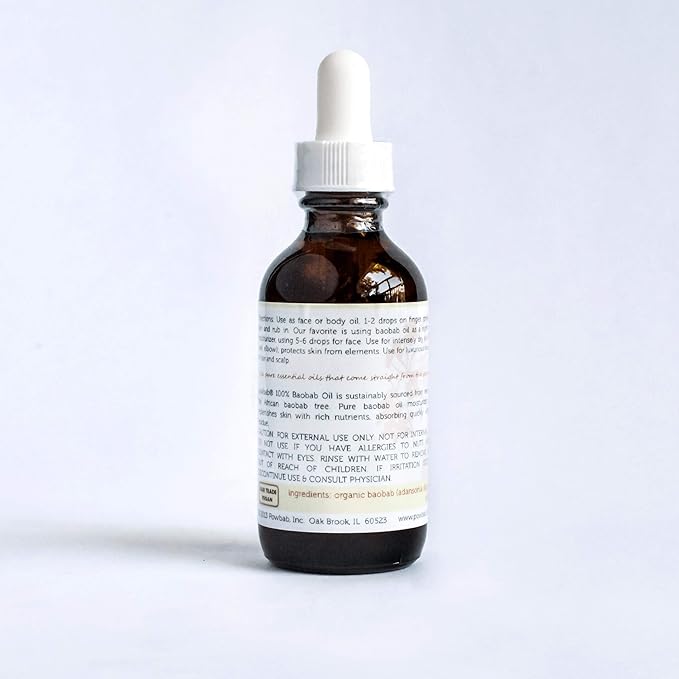 100% Baobab Oil Cold Pressed, Raw Organic Body Oil for Skin, Hair and Nail Repair. Pure Vitamin E Oil for Scars from Baobab Seeds for Skincare - 2 oz