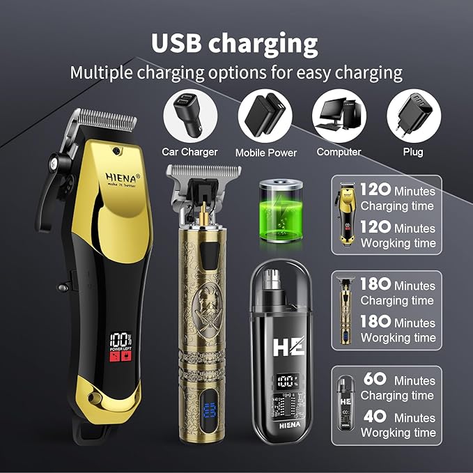 Professional Hair Clippers & Cordless Barber Clippers for Men, Rechargeable Trimmer Set and Facial Grooming Tool Kit, Ear, Nose Hair Trimmer Set, Gifts for Men