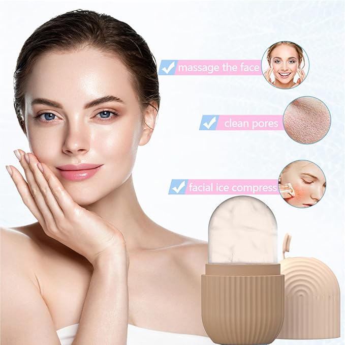 Ice Face Roller, Reusable Silicone Mold Face Massage Eye Facial Beauty Skin Care Tools Apply Ice for Shrink Pores Anti Wrinkle Reduce Puffiness Improve Skin Elasticity, Striped, Brown
