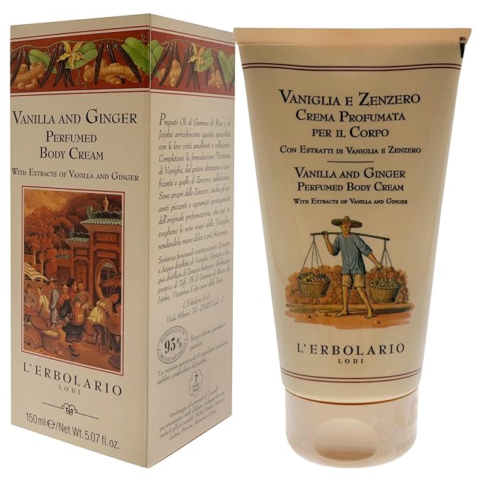 L’Erbolario Vanilla and Ginger Perfumed Body Cream - Moisturizing Cream for Dry Skin - Ginger and Vanilla Extracts - Hydrating Jojoba Oil - 5.07 oz
