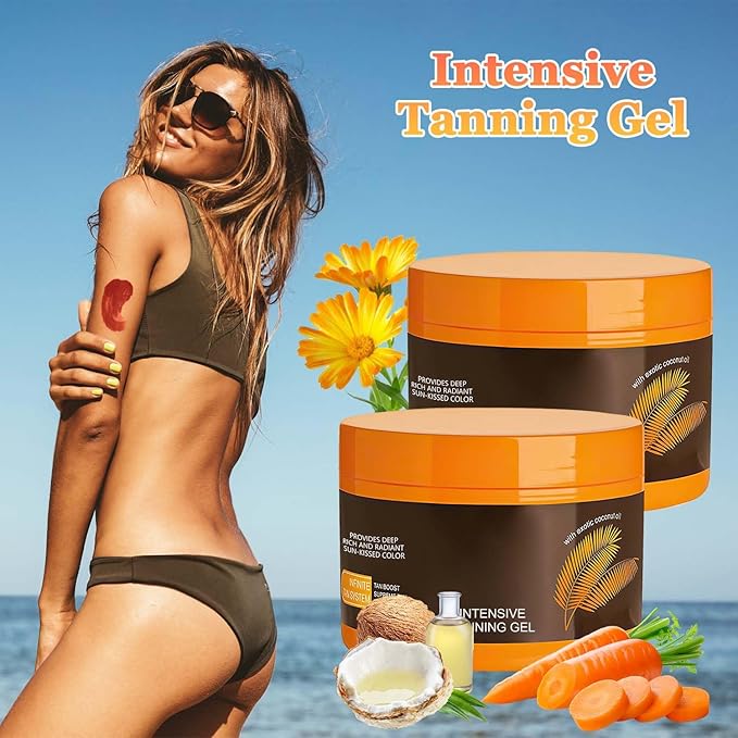Luxury Intensive Tanning Gel, Natural Tanning Accelerator Lotion， Brown Tanning Gel, Natural Tanning Accelerator Cream Gel, for Sunbeds & Outdoor Sun (2pcs)