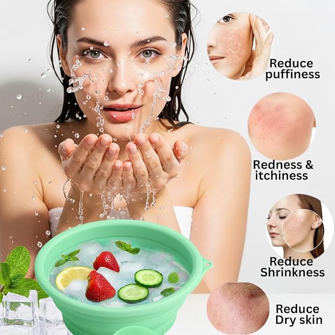 Silicone Ice Basin Face Tub for Ice Bath | Foldable Silicone Facial Bowl with Built-in Ice Tray | Face Plunge Ice Bowl | Spa Gifts for Women