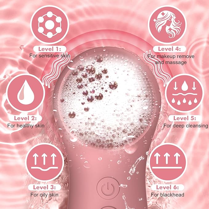 LZP Facial Cleansing Brush Face Scrubber, Silicone Electric Exfoliator Scrubber with 6 Speeds, Rechargeable Face Scrubber for Cleansing, Waterproof Face Scrub Brush for Men & Women
