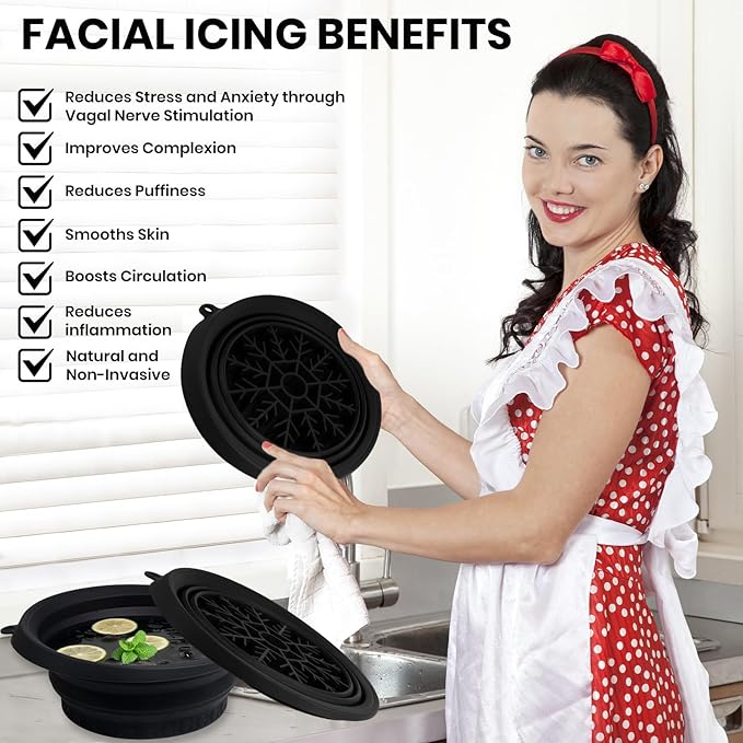 Face Bowl for Ice with Built-in Icetray, Foldable Silicone Facial Plunge Bowl for Skincare, Face Clean Washbasin Bowl, Skin Tightening & Acne Relief, Portable Spa Tool for Home Travel-Purple