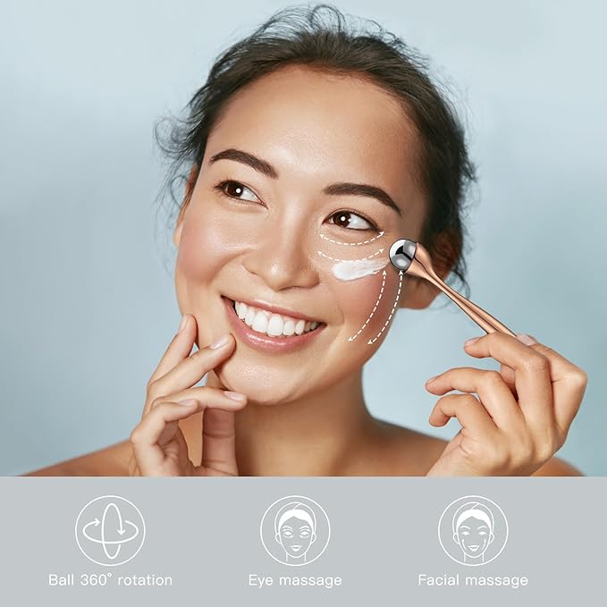 LISAPACK Metal Eye Cream Roller Wand, Face Massage, Facial Massager for Applicator, Reduce Puffiness (Rose Gold)