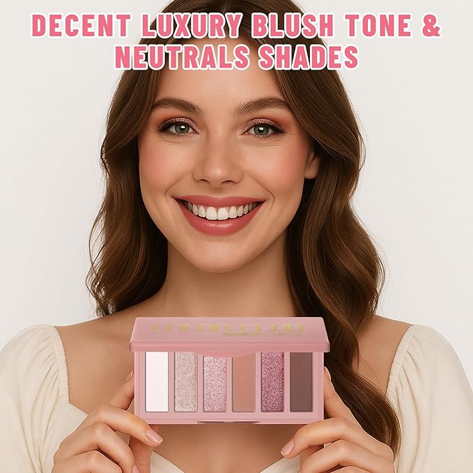 6 Colors Mini Naked Eyeshadow Makeup Palette Blush-colored Neutral Tone Eye Shadow Matte & Shimmer Nude Make Up Pallet with Mirror Blendable Highly Pigmented Travel Size Gift Kit 03