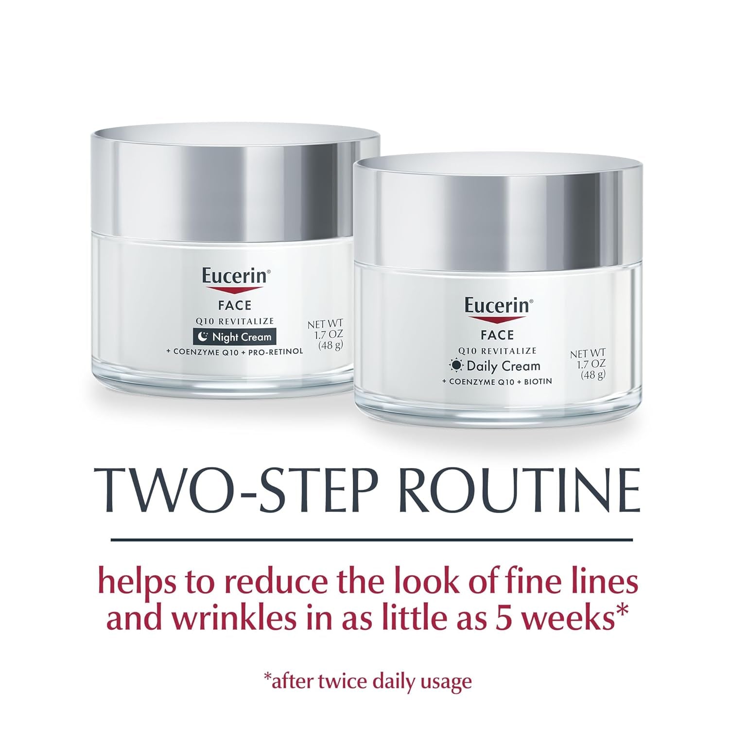 Q10 Skin Care Set, anti Wrinkle Daily Face Cream with Biotin (1.7 Oz) + anti Wrinkle Night Cream with Pro-Retinol (1.7 Oz), Fragrance Free Face Moisturizer for All Skin Types