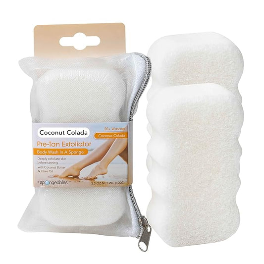 Spongeables Summer Ready Pre-tan Exfoliator 20+ Wash Sponges, Coconut Colada, 2 Count