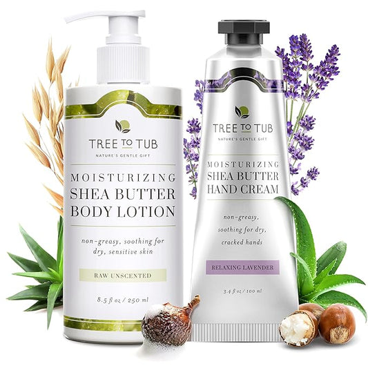 Tree to Tub Unscented Shea Butter Body Lotion for Dry Skin Fragrance Free Sensitive Skin Lotion for Women & Men - Shea Butter Hand Cream for Dry Cracked Hands Moisturizing Sensitive Skin Hand Lotion