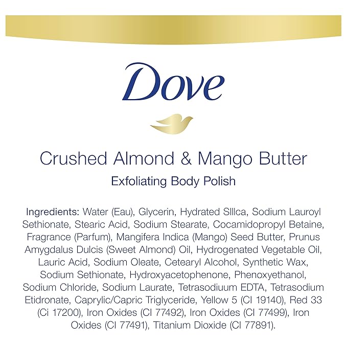 Dove Exfoliating Body Polish Body Scrub Crushed Almond and Mango Butter 4 Count Exfoliating Scrub for Dry Skin Gently Exfoliates to Reveal Healthy Skin 10.5 oz