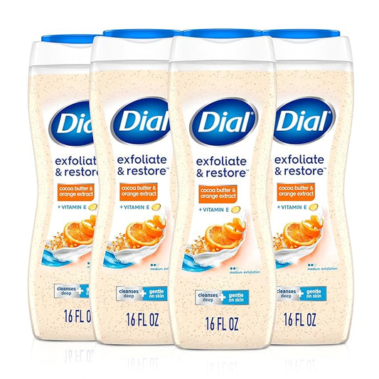 Dial Body Wash, Orange Peel & Cocoa Butter, 16 Fl Oz (Pack of 4)