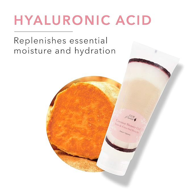 100% PURE Coconut Shower Gel Natural Foaming & Hydrating Body Wash - Deeply Moisturizing Gentle Soap Cleanser for All Skin Types, Even Sensitive - Gluten-Free - 8 Fl Oz