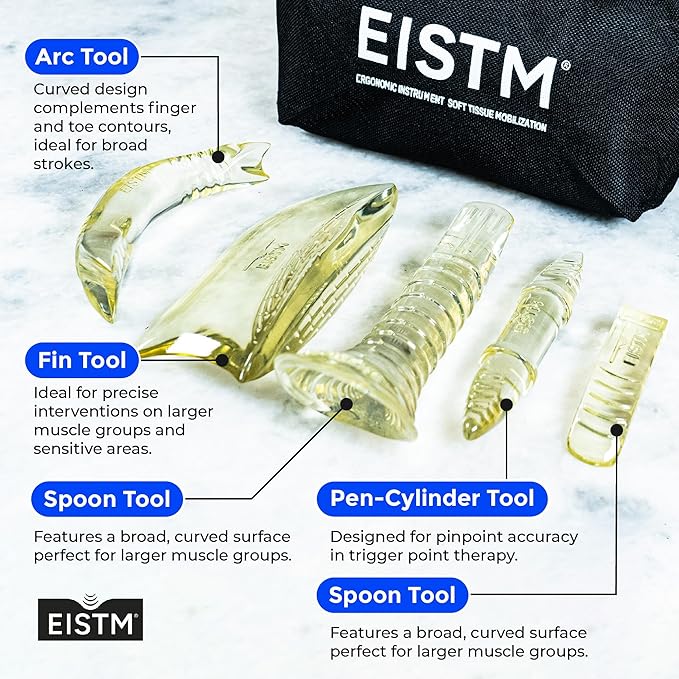 5-Piece Golden Glow Tool Set – Muscle Scraping & Massage Tools for Gua Sha, ASTYM, Graston, Myofascial Release – Physical Therapy Kit w/Black Carry Case