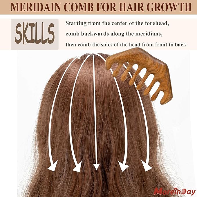 Wooden Massage Comb, Wooden Scalp Massager, Scalp Gua Sha for Stress Relax, Loc Comb for Sisterlocks - Green Sandalwood