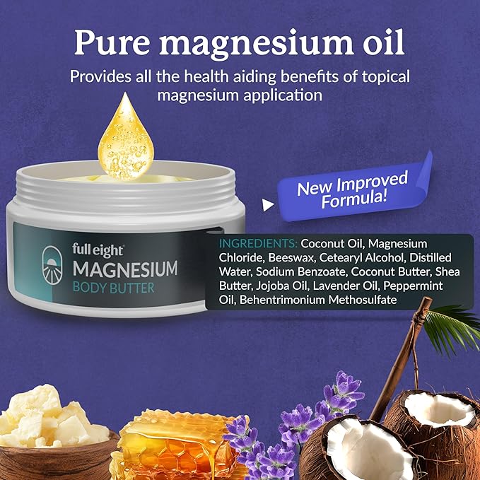 Magnesium Body Butter with Pure Magnesium Oil – For Stiff Legs & Tight Muscles – Rub for Leg Cramps, Muscle Soreness, Improved Sleep, & Foot Revitalization – 4oz