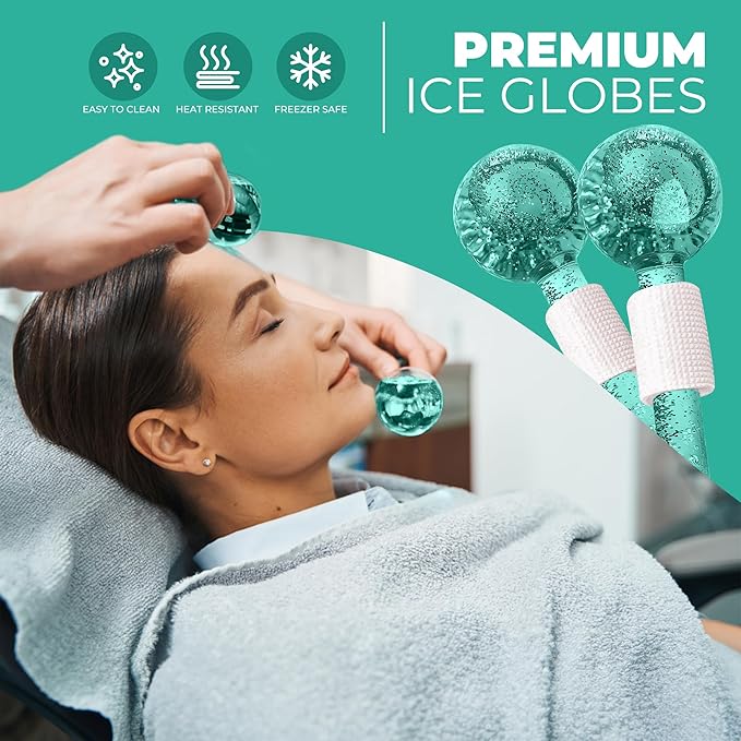 Ice Globes for Face 2Pcs – Enhancing Daily Beauty with Ice Globes for Facials, Skin Tightening & Anti-Aging – Perfect Facial Ice Globes for Puffiness & Wrinkles of Face, Neck & Eyes – Teal
