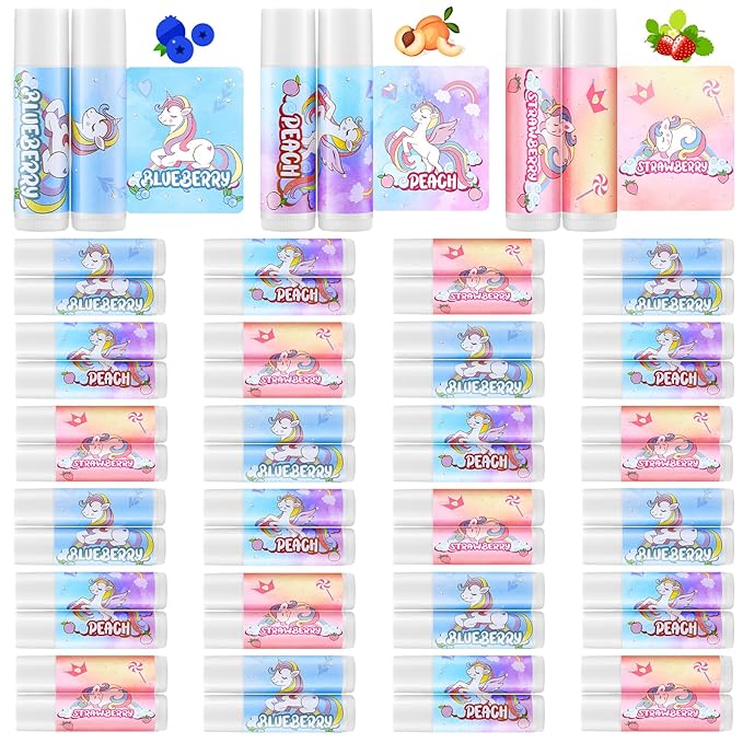24 Pcs Unicorn Lip Balm Back Girls