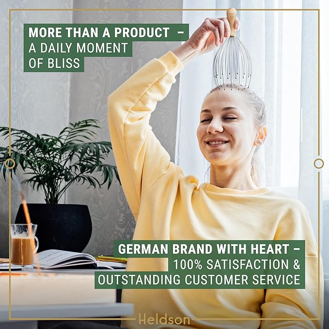 HELDSON® Premium Wire Head Massager Scalp Massage Tool - 32 Fingers Octopus Scratcher - Stress Relax Tickler - Hair Massagers Whisk - Headspa Equipment - Headscratcher Tickle Tools - Gift Men, Women