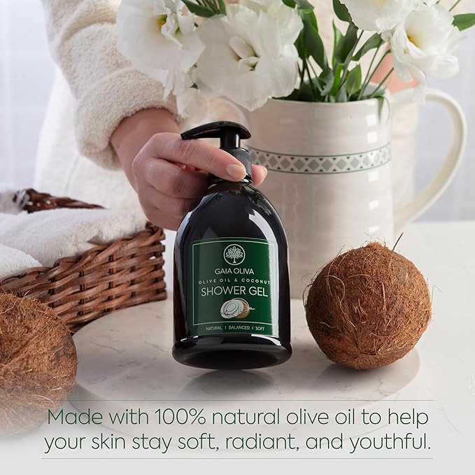 Olive Oil Shower Gel – Natural Body Wash with Coconut, Hydrating, Moisturizing Body Wash for Women & Men, Plant-based Bath & Shower Gel for Dry Skin, 16.9 Fl Oz (Pack Of 2)