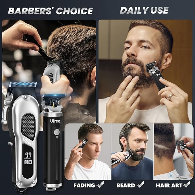 Ufree Hair Clippers for Men, Professional Clippers and Trimmers Set, Cordless Clippers for Hair Cutting, Beard Trimmer, Barber Clippers, Rechargeable Electric Shaver, Gifts for Men