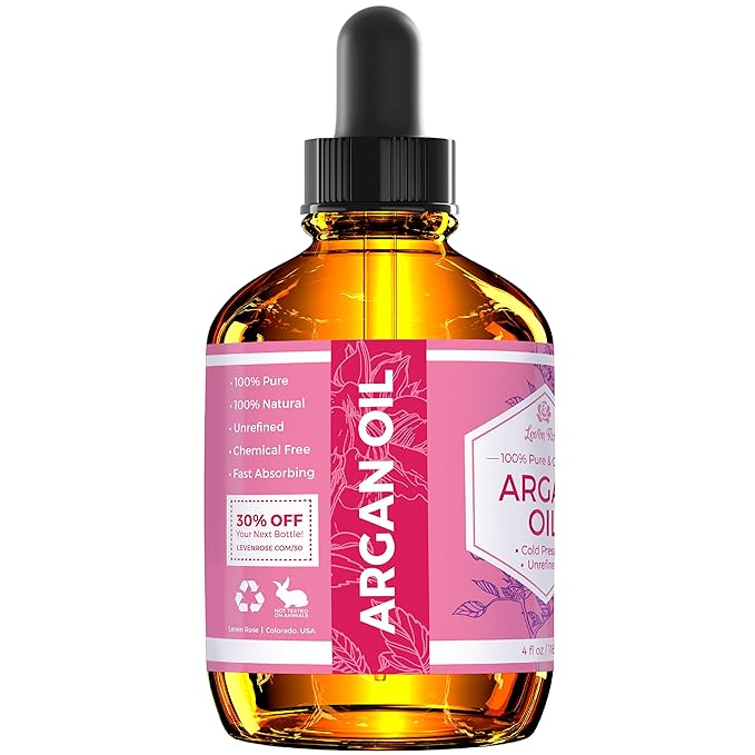 Leven Rose Argan Oil for Face, Hair and Skin - 4 oz 100% Pure Moroccan Cold-Pressed Organic