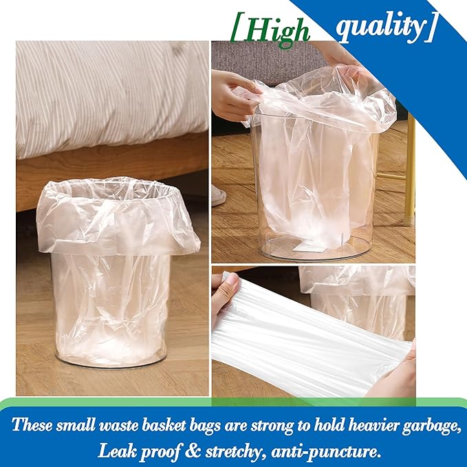 Hommaly 6-7 Gallon 90 pcs Small Clear Trash Bags Strong Clear Garbage Bags, Bathroom Trash Can Bin Liners, Plastic Bags for Office, Fit 6 gallon,7 gallon Waste Basket Liner 5,6,7 Gal(6-7G90-Clear)