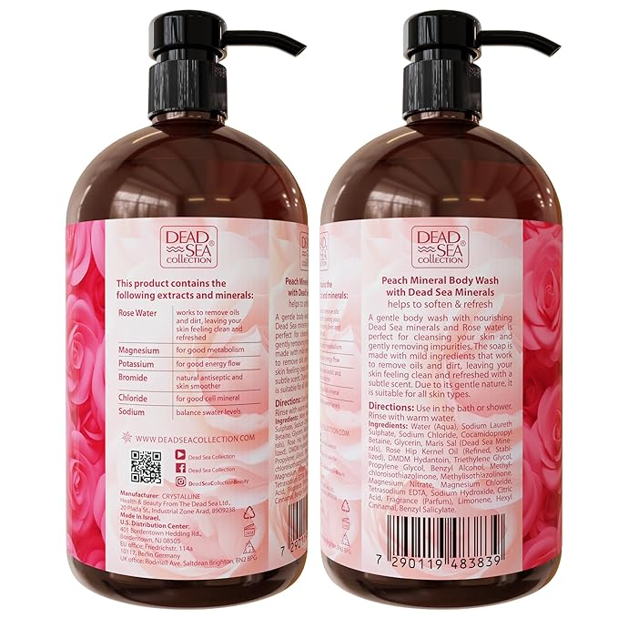 Dead Sea Collection Rose Body Wash for Women and Men – Rose Hip Oil & Dead Sea Minerals – Moisturizing Shower Gel for Dry & Sensitive Skin – Pack of 2 (67.6 fl oz)