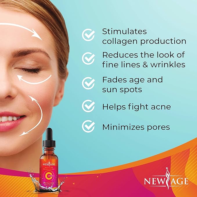 (2-PACK) Vitamin C Serum with Hyaluronic Acid for Face and Eyes - Natural Anti Aging Eye Serum - Facial Serum Fades Age Spots and Sun Damage - By New Age