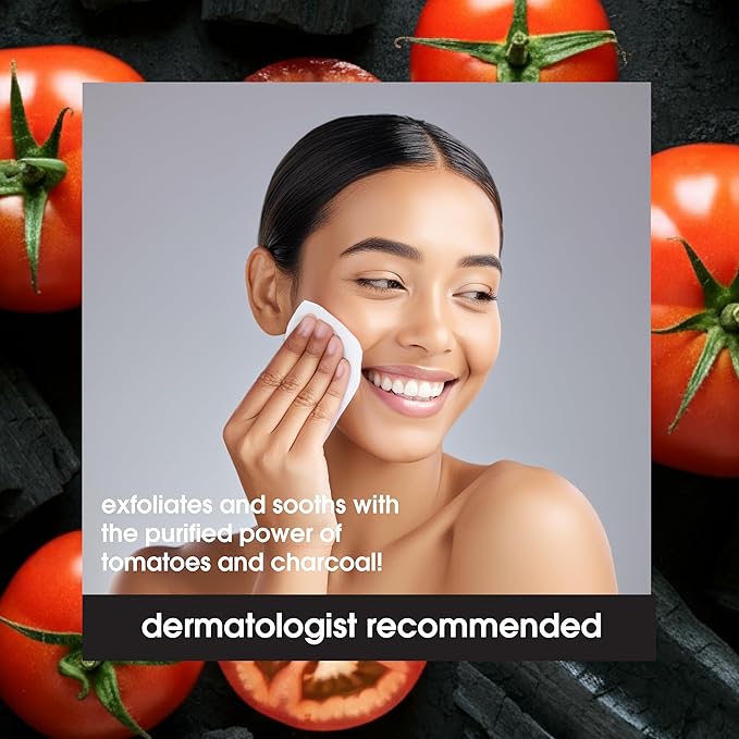 Yes To Face Wipes for Women and Men, Charcoal Facial Cleansing Wipes for use as a Make Up Remover, Cleaning, Soothing, Tomatoes (Pack of 2)