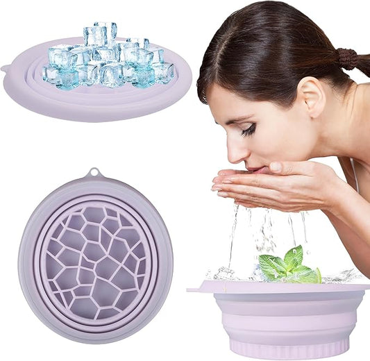 Silicone Face Bowl for Ice with Built-in Icetray,Ice Facial Folding Washbasin,Foldable Bath Face Bowl,Skin Tightening, Acne Relief Facial Plunge Bowl for Home & Travel (Purple)