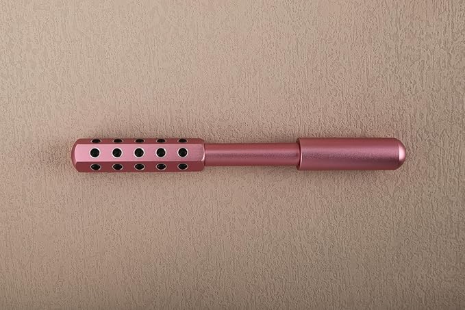 30-Stone Facial Roller - Cooling Face & Neck Massager Tool for Skin Rejuvenation | 360° Contouring with Germanium Stones & Aircraft Aluminum | Portable 7.6" Beauty Roller - Pink