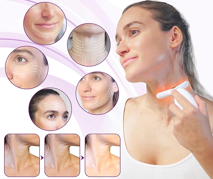 7 LED Light Beauty Tool – Face and Neck Massager with Jade Roller, Case, and Cloth – White