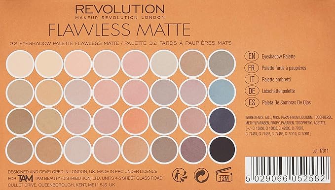 Makeup Revolution 32 Color Eyeshadow Palette, Flawless Matte