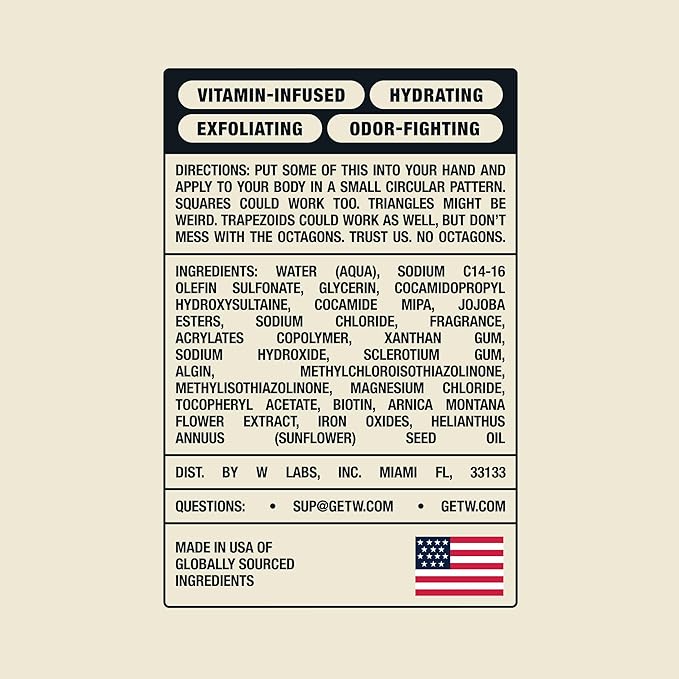 W By Jake Paul Exfoliating Body Wash for Men, Vitamin-Infused, Hydrating Shower Gel, Deep Woods, 18 fl oz (Pack of 2)