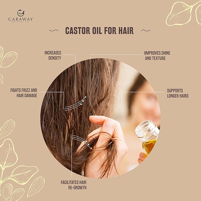 CARAWAY Cold Pressed Pure Castor Oil – Indian Handmade | Therapeutic Grade | Edible | For Liver Detox, Hair Growth, Eyelashes, Skin, Constipation & Joint Pain | Glass Bottle – 236ml