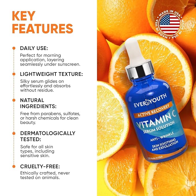 Vitamin C Serum for Face 20% Hyaluronic Acid, Niacinamide, Vitamin E, Collagen Peptides - Skin Brightening Solution for Wrinkles, Dark Spots, Fine Lines - Anti Aging Stem Cell Serum for Face, 1 oz