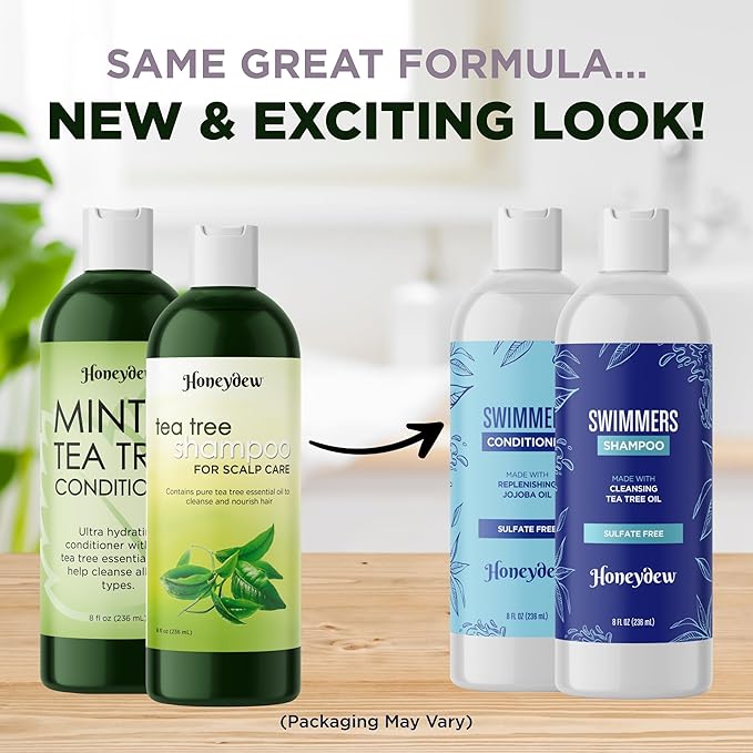 Cleansing Swimmers Shampoo and Conditioner Set - Sulfate Free Clarifying Chlorine Shampoo and Conditioner for Swimmers for Minerals Chlorine and Saltwater - Tea Tree Chelating Shampoo for Hard Water