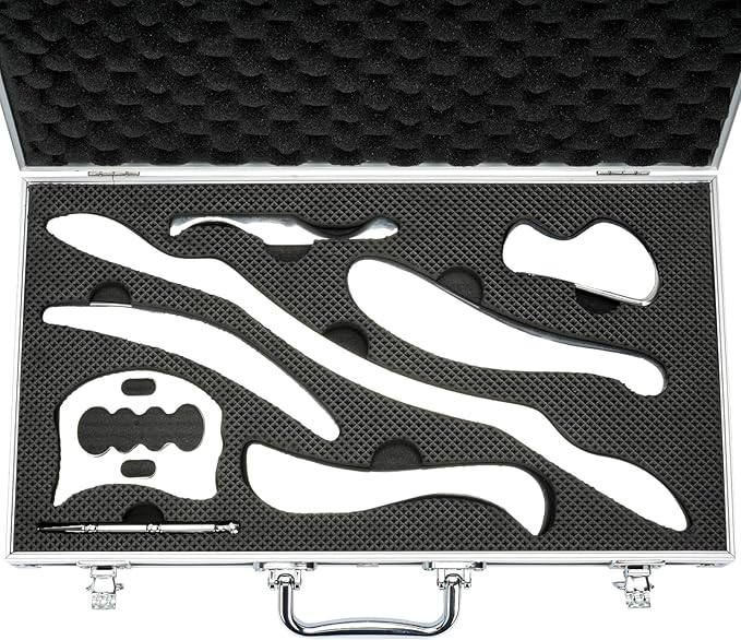 tonchean 8-Piece Muscle Scraper IASTM Tool Set, Gua Sha Scraping Massage Tool Set Stainless Steel Myofascial Release Tool Deep Tissue Massage Tool Set for Reduce Arms, Legs, Back, Shoulder Muscle Pain