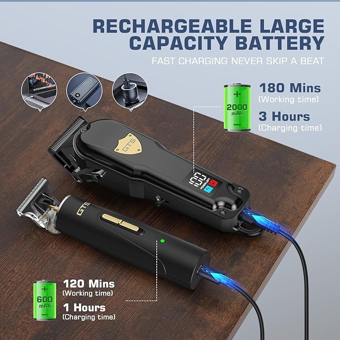 GTSPro Hair Clippers for Men, Clippers and Trimmers Set, Barber Clippers, Electric Hair Trimmer with Box, Gifts for Men Black