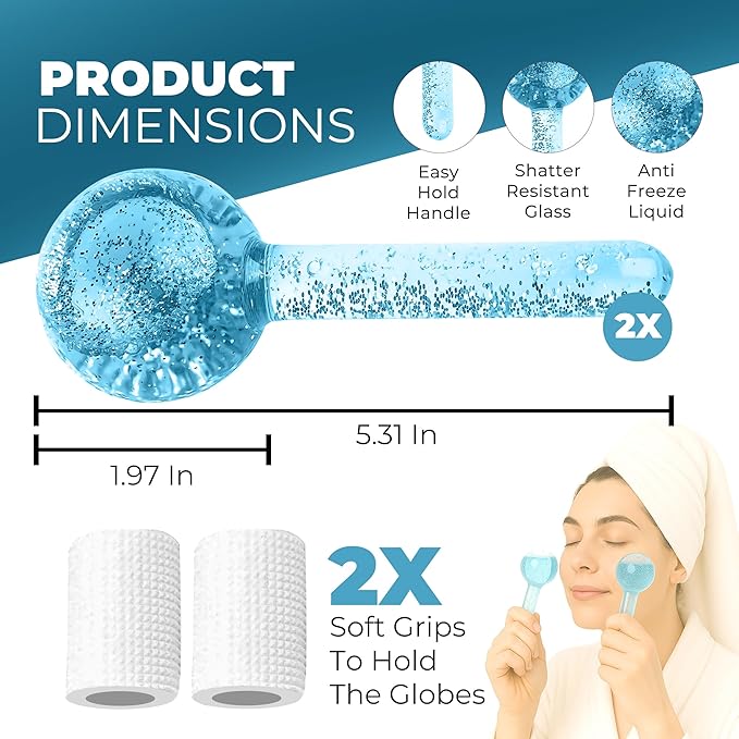Ice Globes for Face 2Pcs – Enhancing Daily Beauty with Ice Globes for Facials, Skin Tightening & Anti-Aging – Perfect Facial Ice Globes for Puffiness & Wrinkles of Face, Neck & Eyes – Blue